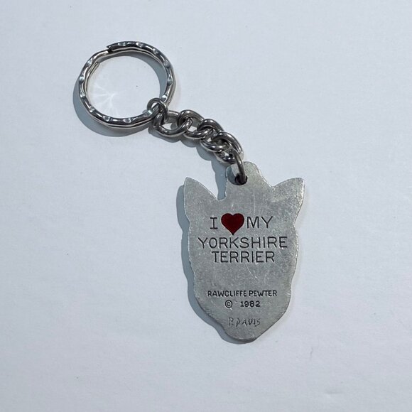 Vintage Yorkshire Terrier Pewter Keychain I Love My Yorkshire Terrier Keyring - Picture 2 of 3